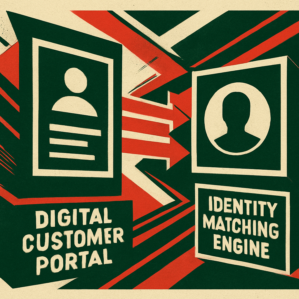 Constructivist graphic of a customer portal and identity matching engine
